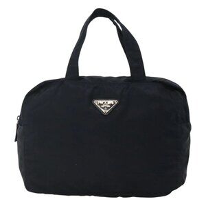 PRADA Hand Bag Nylon Navy Silver Auth bs22993